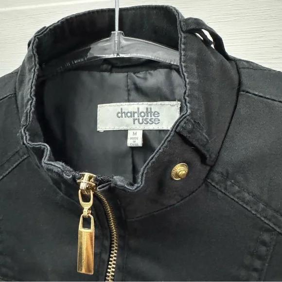 Charlotte Russe Black Moto Jacket Gold Zip Snap Collar M - Picture 5 of 11
